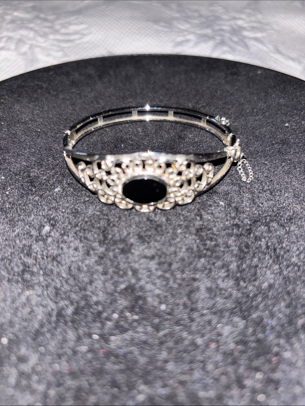 Sarah Coventry Silver-Tone Filigree Bracelet with Black Stone